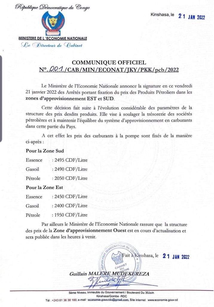 Hausse de 500 fc sur le prix du carburant à la pompe