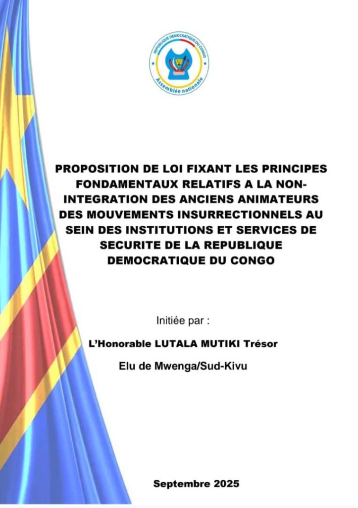 RDC : le député national Trésor Mutiki dépose une proposition de loi visant à exclure les ex-rebelles des institutions régaliennes