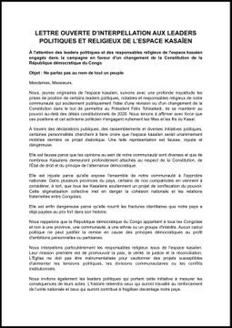 RDC : les jeunes du Grand Kasaï disent non à la révision constitutionnelle et exigent le respect de l’alternance démocratique